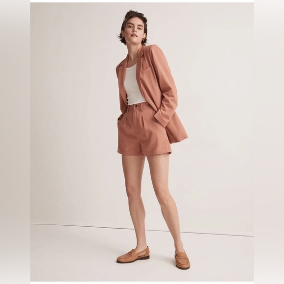 Madewell Salmon The Neale Shorts Drapeweave Mauve Elastic Pull On Pleated Button - Picture 3 of 6